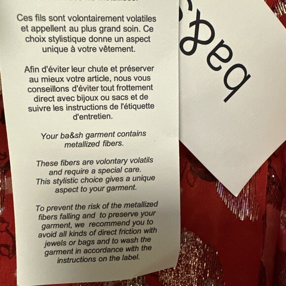 ba&sh Tanama Blouse Red Floral Gold Metallic Accents Women Size S/4 Fancy NWT - Picture 8 of 14